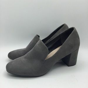 Women's Gray Suede Block Heel Slip-On Pumps